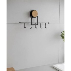 Resim Okyanus Home Ahşap Desenli Magic Fix Sihirli Yapışkan Siyah 5'li Askı 