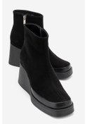 Resim Luvi Shoes Lıvıa Siyah Süet Hakiki Deri Kadın Dolgu Topuklu Bot Siyah 