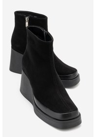 Resim Lıvıa Siyah Süet Hakiki Deri Kadın Dolgu Topuklu Bot Siyah 