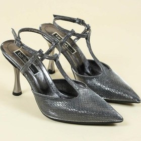 Resim Yılan Desenli Direkli Arkası Açık Stiletto Platin-platin Platin 