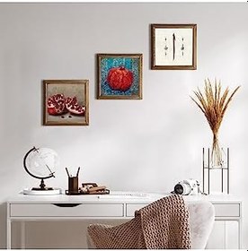 Resim Pinecone Elif, Nar Taş Duvar Tablosu - Ahşap Çerçeveli Taş Tablo - 25x25 cm - 3 Parça Set - Dekoratif Duvar Sanatı - Modern Ev ve Ofis Duvar Dekoru W3-811 