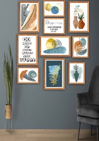 Resim Wow 10 Parça Yazı ve Suluboya Bohem Tarzda (Çerçeve Görünümlü) Uv Baskı Duvar Tablo Seti 