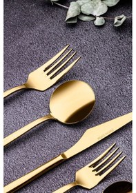 Resim Weyne Mango Kitchen Victoria Gold Çelik Paslanmaz 6 Kişilik 36 Parça Çatal Kaşık Bıçak Takımı 18/10 304 Inox 