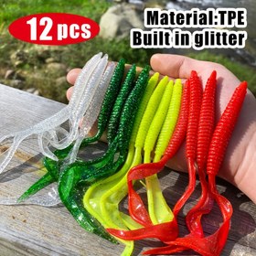 Resim 12'li Paket Yumuşak Balıkçılık Yemleri - Simli TPE Malzemeli Kıvrımlı Kuyruklu Spinnerbaits, 6 Renk Karışımı Tatlısu Levrek ve Alabalık Avı İçin, Gerçekçi Hareket ve Dayanıklılık için Torbalı Plastik Yemler, Solucana Benzer Tasarım, Sağlam Kanca Tutucu 