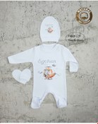 Resim yzc home size dair... E79 T Isme Özel Isimli Baskılı Bebek Tulum Şapka Eldiven Set Hastane Çıkışı 