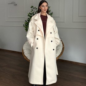 Resim Rüzgarlık Detaylı Ekru Kaşe Kaban - Tek beden 