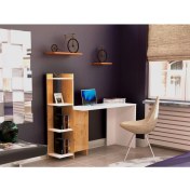 Resim Tdesigno Venedik Kitaplıklı Çalışma Masası 117 cm Safir Meşe Beyaz 