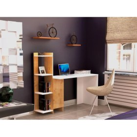 Resim Tdesigno Venedik Kitaplıklı Çalışma Masası 117 cm Safir Meşe Beyaz 