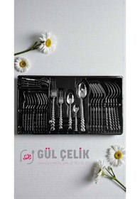 Resim 30 Parça 6 Kişilik Çatal Kaşık Takımı Kalpli Model Kutulu Ürün Paslanmaz Çelik 
