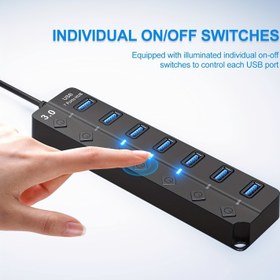 Resim Yüksek Hızlı 7 Portlu USB 3.0 Hub Bireysel Açık/Kapalı Anahtarları ile - MacBook, iMac, Surface ve Harici Diskler için Kompakt Tasarım - Gelişmiş Güç Dağıtımı ve Kompakt Tasarım, Çok Yönlü Bağlantı, Modern Bağlantı, Dayanıklı Yapı 