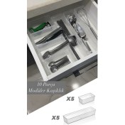 Resim 10'lu Modüler Set Kaşıklık Çekmece Içi Düzenleyici Çatal Kaşık Bıçak Düzenleme Organizeri Şeffaf 