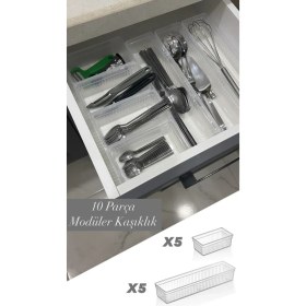 Resim 10'lu Modüler Set Kaşıklık Çekmece Içi Düzenleyici Çatal Kaşık Bıçak Düzenleme Organizeri Şeffaf 
