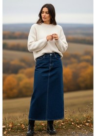 Resim Dema Kadın Koyu Mavi Pamuklu Denim Etek Koyu Mavi 