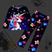 Resim 2 parça takım, Kız, Unicorn, dijital baskı, taban, iç çamaşırı, uzun kıyafet ve pantolon takımı, sıcak tutucu, klimalı takım, Açık Bej dostu ve rahat 