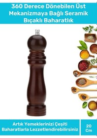 Resim Premium Seri Şık Kullanışlı Mutfak Yemek Kahverengi Ahşap Tuz Karabiber Baharat Değirmen 20 Cm Kahverengi 
