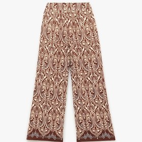 Resim Koton Koton X Melis Ağazat - Viskon Kumaş Etnik Desenli Geniş Paça Pantolon Kahverengi Desenli 5sak40127ew Kahverengi Desenli 