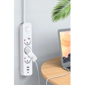 Resim Vetech 1.8mt Akım Korumalı Priz 3 Lü Grup Priz Çocuk Korumalı 2 USB +1 Type C Girişli 3lü Priz 