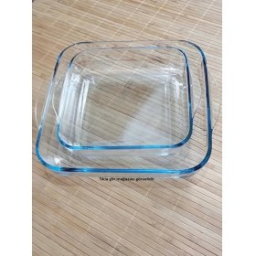 Resim Paşabahçe 2li Borcam Tepsi Set Büyük Küçük Kare Borcam Mikrodalga Fırın Yemek Kek Pişirme Kabı Ikili Bor Cam 