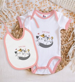 Resim Bk Kids Love You Tasarımlı Pembe Bebek Body Zıbın Ve Mama Önlüğü Çok Renkli 