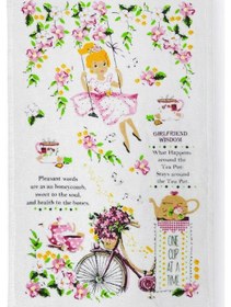 Resim 3lü Paket Baskılı Beyaz Mutfak Havlusu Modeli Bisikletli Kız 