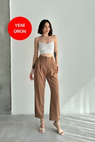 Resim Perryes Kadın Şalvar Model Paçası Piliseli Düğmeli Kumaş Pantolon 