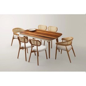 Resim Ahşap Salon Yemek Masa Sandalye Takımı 6 Paris -gazel Sandalyeli Ortadan Açılır 80x130 Ceviz 