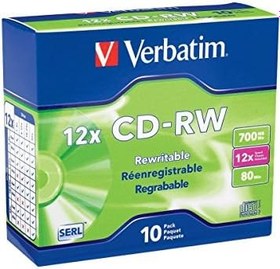 Resim Verbatim CD-RW 700MB 4X-12X Yeniden Yazılabilir Boş Medya - İnce Mücevher Kılıflarında 10 Disk, Gümüş 
