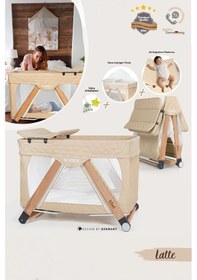 Resim Kiwi Toody All İn One Katlanır Tekerlekli Sallanır Sabitlenir Anne Yanı Park Yatak Beşik - Latte 