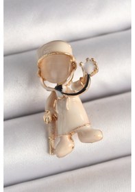 Resim Taşveoyunatölyesi Pirinç Gold Renk Beyaz Mineli Doktor Model Kadın Broş Tg27br428 Çok Renkli 