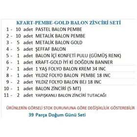 Resim 1 Yaş Kraft Gold Banner, 30 Adet Pembe, Gold, Metalik Pembe,şeffaf Balon 1 Pembe 2 Bej Yıldızlı Doğum Günü Seti 