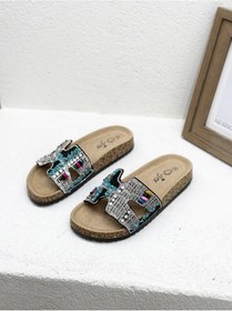 Resim 25y102-6 Taşlı Mantar Taban Terlik Kadın Siyah 