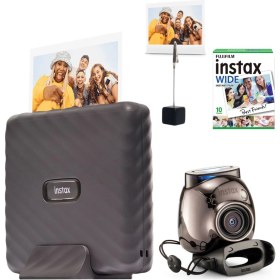 Resim Fujifilm Instax Wide Link Gri Akıllı Telefon Yazıcısı ve Pal Metal Siyah Dijital Kamera Seti 