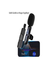Resim Kablosuz Yaka Mikrofonu Type-c Lightning Uyumlu Vlogger Mikrofon İphone Android Uyumlu Set 