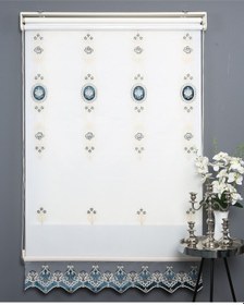 Resim Blind-x Petrol Çift Mekanizmalı Kadife Yasemin Nakışlı Tül Stor Perde Dayanıklı Alüminyum Kasa 