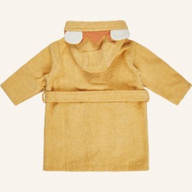 Resim LÖWE Leo Çocuk Bornoz %100 Pamuk, 3D Kapüşon, Frotte Kumaş, Ahşap Düğmeli 