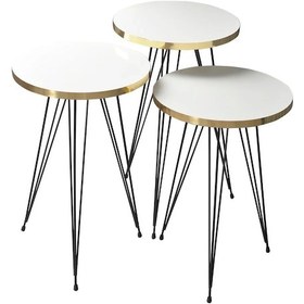 Resim Uslucan Alışveriş Zigon Sehpa Ve Orta Sehpa Elips Set Siyah Tel Ayak Altın Beyaz Çok Renkli 