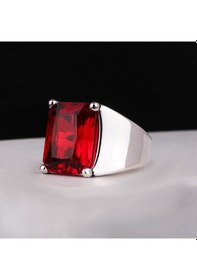 Resim Fkgümüş 925 Ayar Gümüş Kırmızı Taşlı Sade Erkek Yüzük Silver 