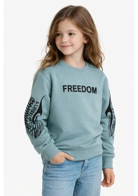 Resim Kız Çocuk Kol Baskılı Sweatshirt Bgl-st05272 Açık Yeşil 