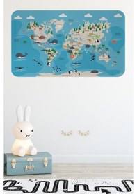 Resim Eğitici Dünya Haritası Dünya Atlası Çocuk Ve Bebek Odası Duvar Sticker -60x105-3802 - Renkli Çok Renkli 