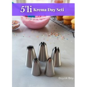 Resim Jet's Home Büyük Boy Krema Duy Seti 5\'li Paslanmaz Pasta Cupcake Kurabiye Duyu Çelik Süsleme Başlıkları Set-4 