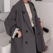 Resim Kadınlar İçin Şık Kore Tarzı Büyük Boy Blazer - Çift Düğmeli Ön, H-Silüet, Her Mevsim Kullanıma Uygun Günlük ve Resmi Kıyafet, Düz Renk, Kemer Gerekmez, Uzun Kollu 