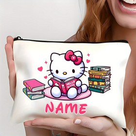 Resim Doğum Günü Keyfi] Özelleştirilebilir Hello Kitty Kozmetik Çantası - Kişiselleştirilmiş İsim, Büyük Kapasiteli Seyahat & Tuvalet Malzemeleri Düzenleyici Eğlenceli Fermuarlı - Doğum Günü Hediyeleri, Kalem Kutusu, Bozuk Para Cüzdanı, Hello Kitty Makyaj Çantası için İdeal 