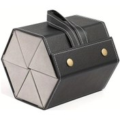 Resim Fochsia Retro Geometrik Desenli Sert Siyah 6 Gözlü Katlanır Gözlük Kutusu Yumuşak Astarlı Altın 