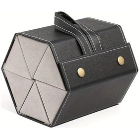 Resim Fochsia Retro Geometrik Desenli Sert Siyah 6 Gözlü Katlanır Gözlük Kutusu Yumuşak Astarlı Altın 