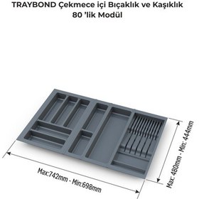 Resim Çekmece Içi Kaşıklık Ve Bıçaklık Düzenleyici Antresit, 74x48 Yandan Ve Boydan 4cm Kesilebilir Antrasit 