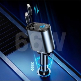 Resim Araç Çakmaklık Şarj Aleti - 66w Dahili Çekilebilir Kablolu Type C & Lightning Çakmaklık Araç Hızlı Ş 