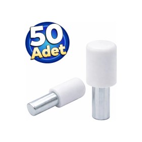 Resim DESIPHON Plastik Başlı Geçmeli Metal Raf Altı Pimi Dolap Içi Raf Tutucu Çivisi Beyaz 50 Adet 