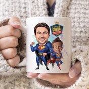 Resim Süper Kahraman Baba ve Oğlu Karikatürlü Kupa Bardak 