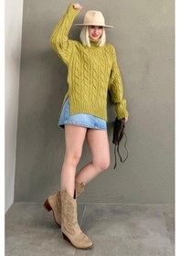 Resim Madmext Yeşil Boğazlı Triko Kazak Mg2376 Yeşil 