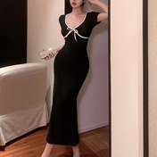 Resim Kadınlar için şık iki tonlu peplum elbise, yelek detaylı - V yaka, kısa kollu, diz boyu, yaz etkinlikleri ve rahat şık tarz için 